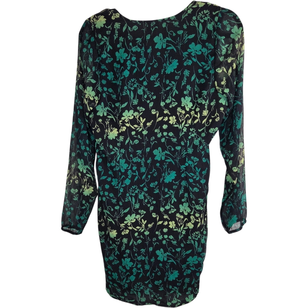 A New Day Green Floral Ruched Mesh Bodycon Mini Dress Size Medium - Picture 6 of 15
